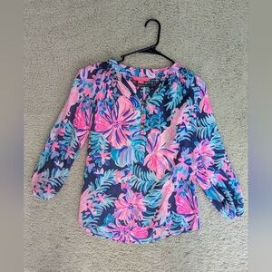 Lilly Pulitzer Pink and Blue Floral Blouse